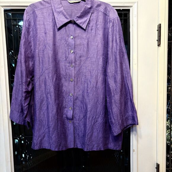 French Laundry Woman Purple Linen Silk Blend Button Up BlousePlus Size 2X - Picture 14 of 16